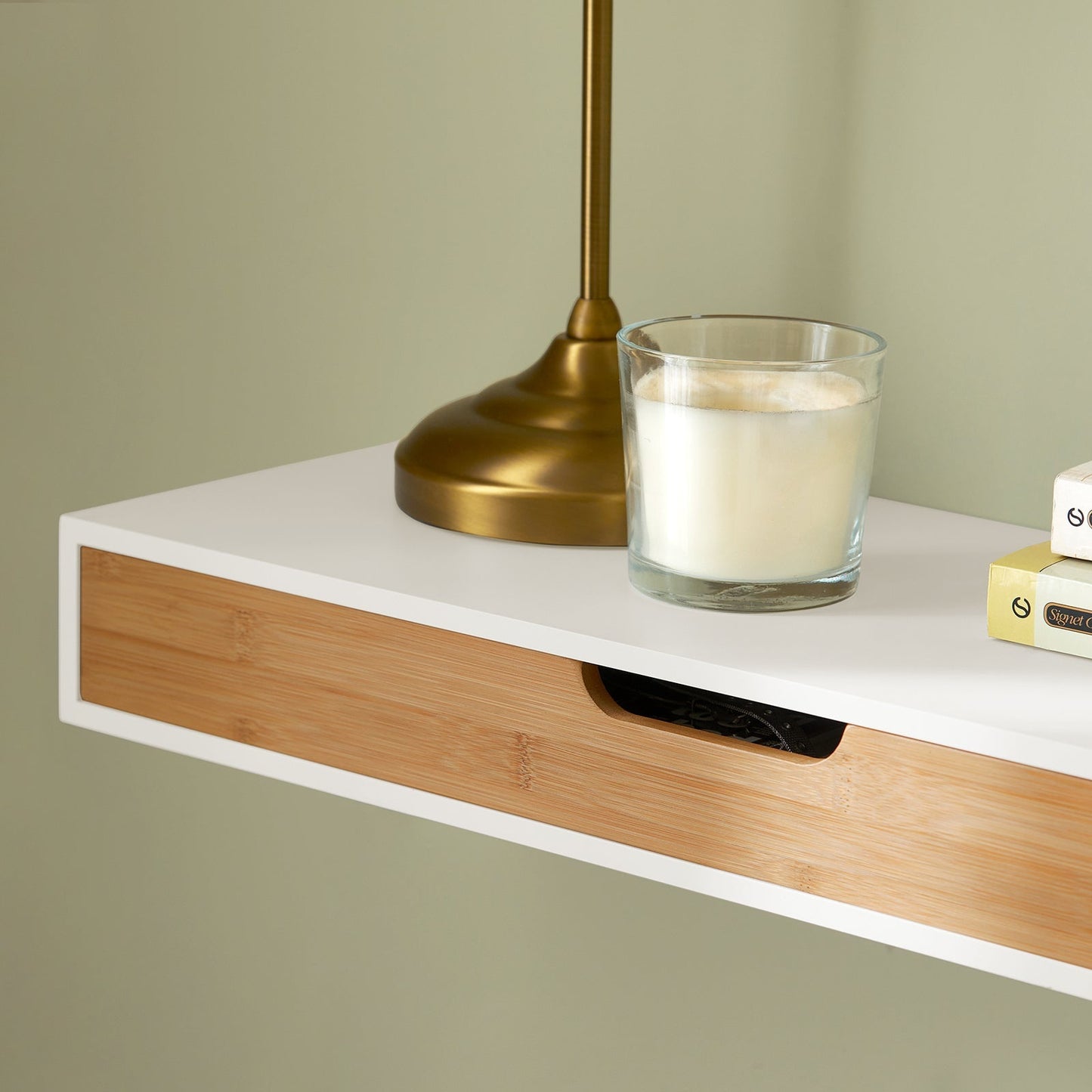 SoBuy Wandplank met 1 Lade - Max 5. kg - 60 x 25 x 8 cm - Wit/ Bruin