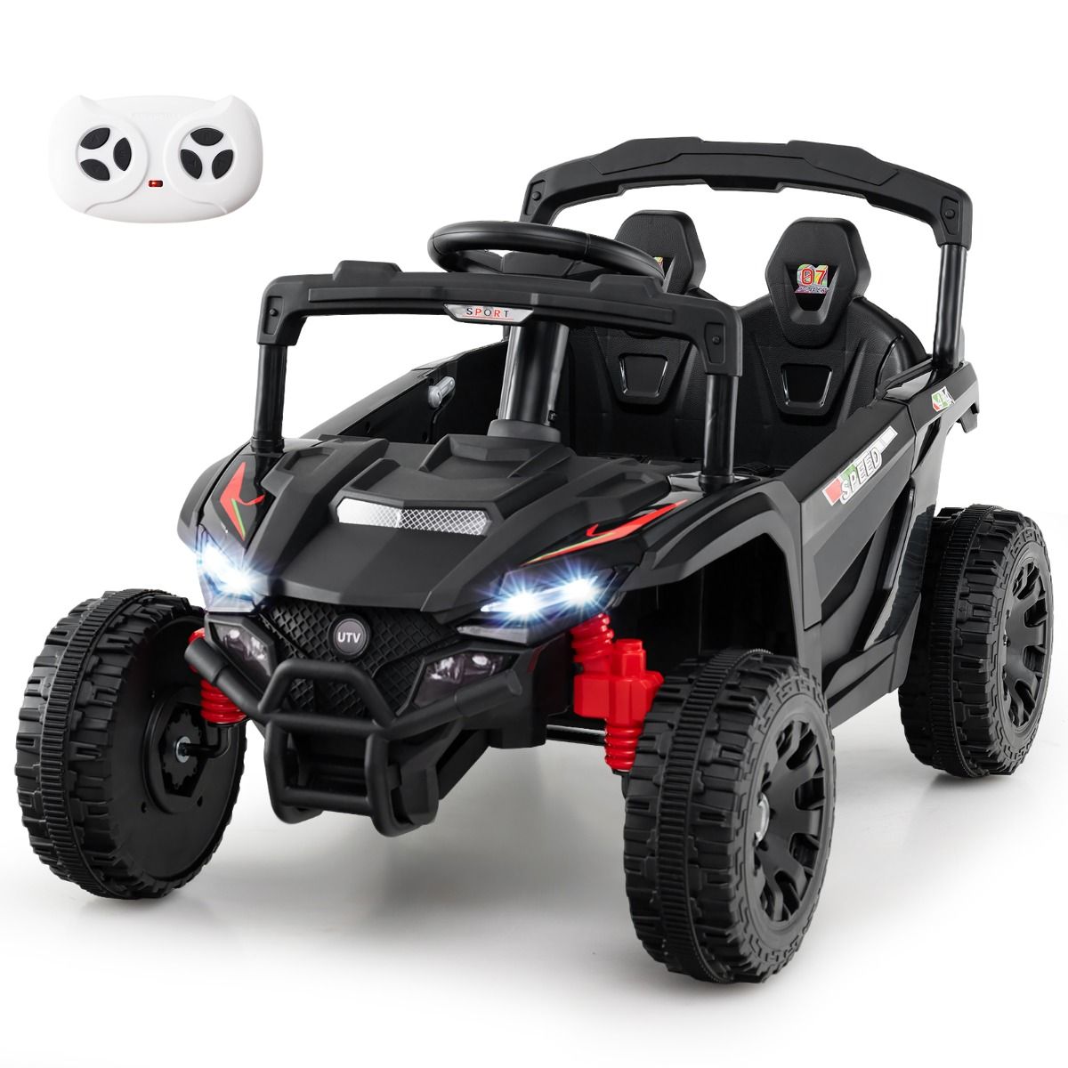 Coast Elektrische Kinderauto - 12V accu - afstandsbediening - zwarte UTV - geschikt vanaf 3 jaar