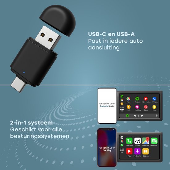 Audyn CarPlay Dongle - USB & USB-C - Geschikt voor Android Auto & Carplay - CarPlay Draadloos - Auto Dongel - Wireless