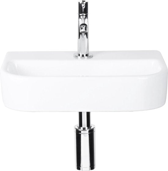Differnz Ovale Small Fonteinset - Wasbak Natuursteen - Zwart - Rechte Kraan - Chroom - Standaard Greep - 38 x 24 x 8 cm