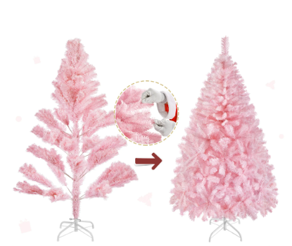 Yaheetech Kunstkerstboom 154 cm - Roze - 398 Takken - Opvouwbare Standaard