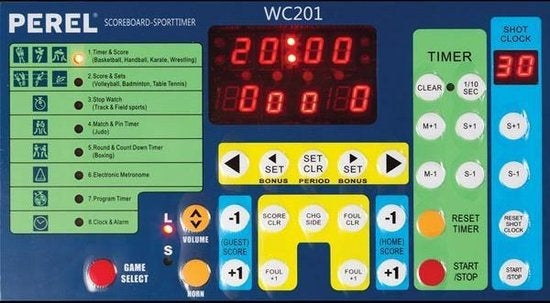 Perel Digitaal scorebord, multisport, met multifunctionele sporttimer, gebruik binnen en buiten, tafelmodel, vrijstaand gebruik of op houder, 40.5 x 62 cm