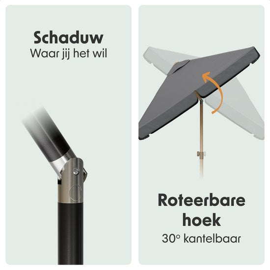 LifeGoods Parasol - Tuin - Balkonparasol - 200x125cm - 30° Kantelbaar - Waterdicht - UPF50+ - Houtkleurige coating - Donkergrijs