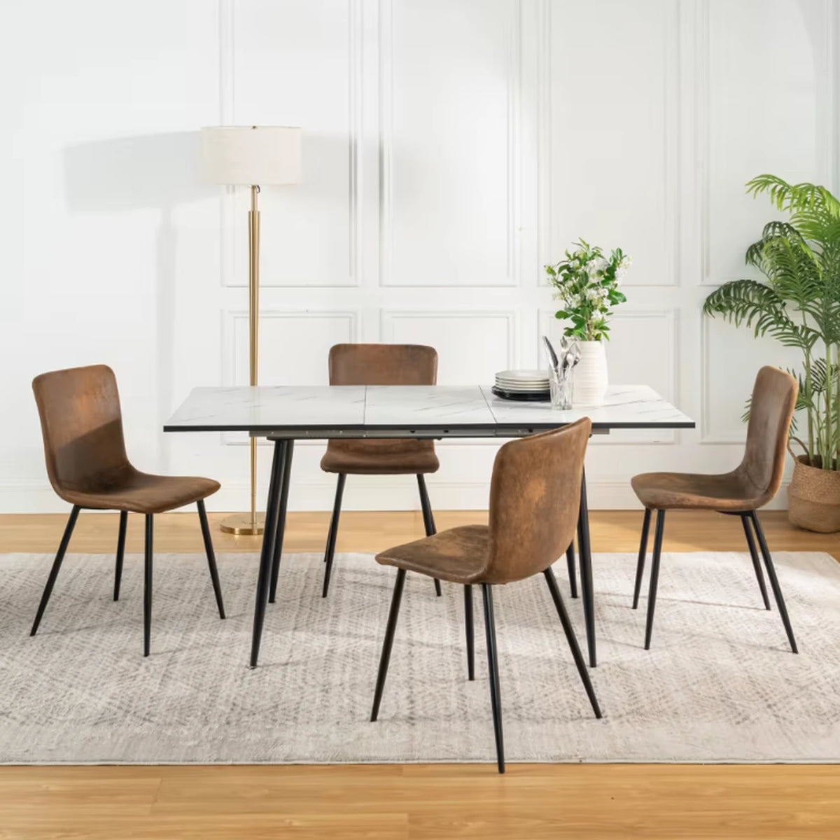Urban Meuble Stoelenset 4 Stuks - Luxe Eetkamerstoelen Grijs Imitatiebont - 44x54x87 cm