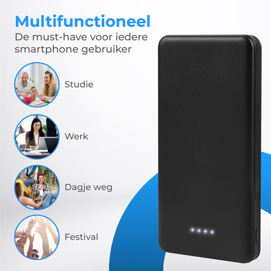 Nuvance - Powerbank 10000 mAh - Snellader - Compact Design - 2x USB, USB-C & Micro USB - Universele Powerbanks voor Smartphones, Tablets & Gadgets - Externe Batterij - Zwart