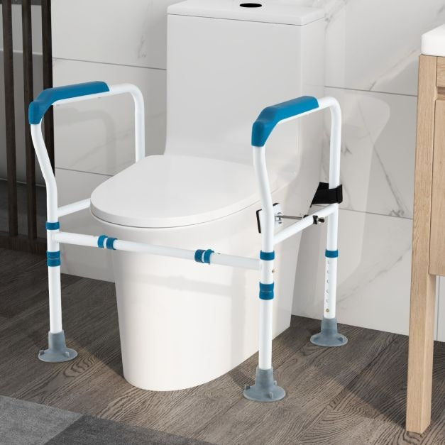 Coast Toiletsteunframe - 6-voudig Verstelbaar, Antislip, Senioren - B 62-68 x H 65,5-78 cm - Koolstofstaal/HDPE - Blauw/Wit