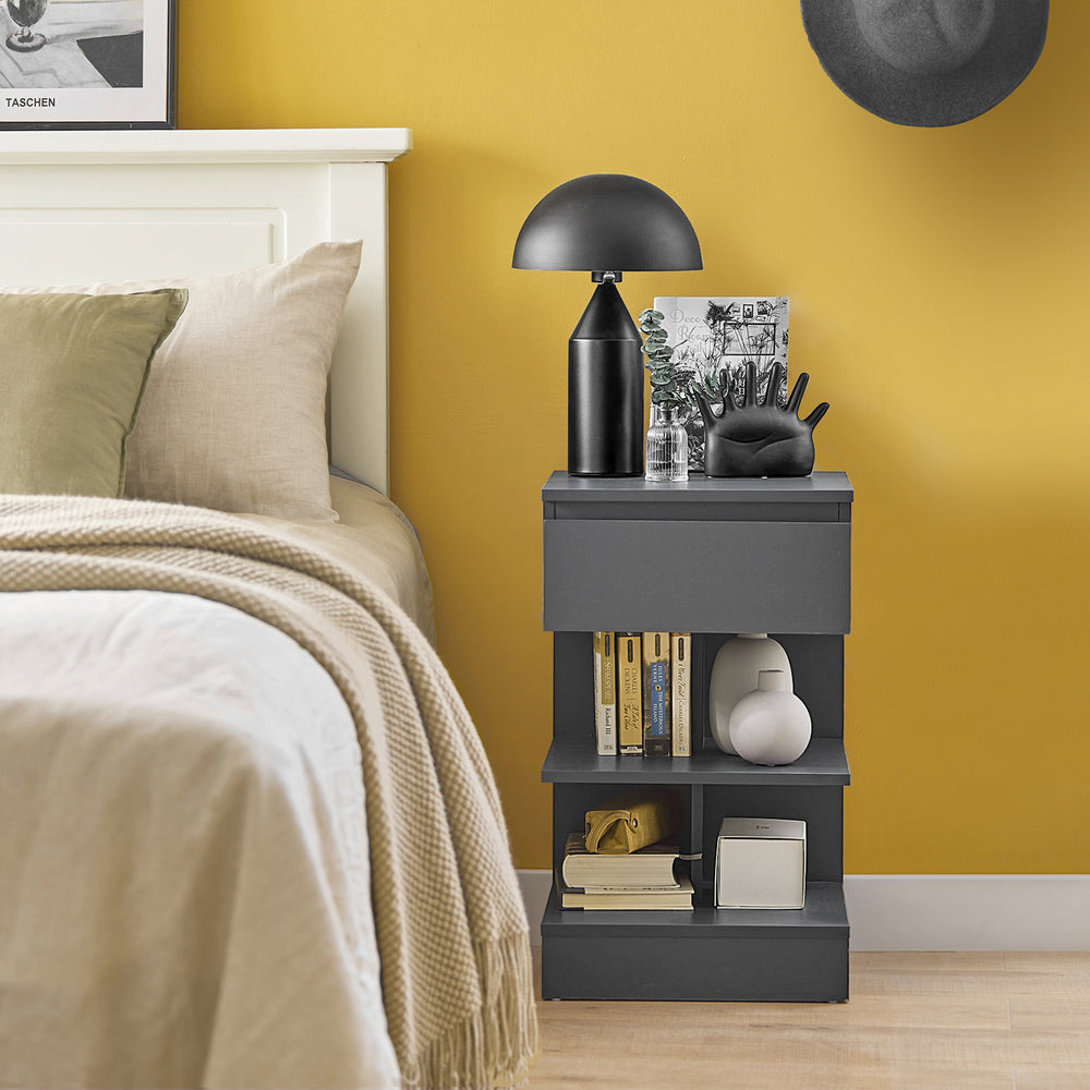 SoBuy Bijzetkastje - Salontafel met 1 uitschuifbare lade - Max. 45KG - 39 x 65 x 39 cm - Grijs