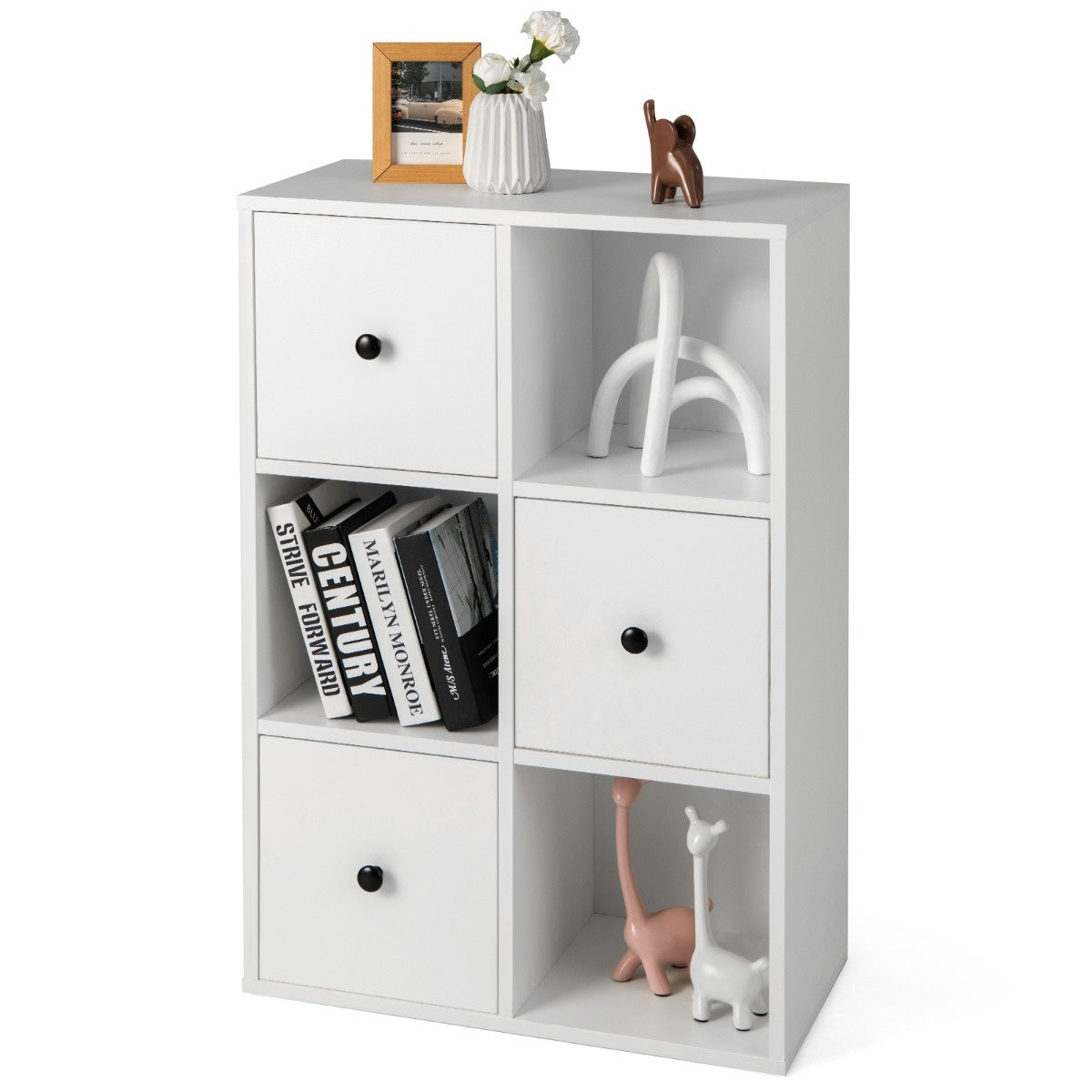 Coast Boekenkast Wit – 60 x 30 x 89 cm – 3 Open Vakken en 3 Lades