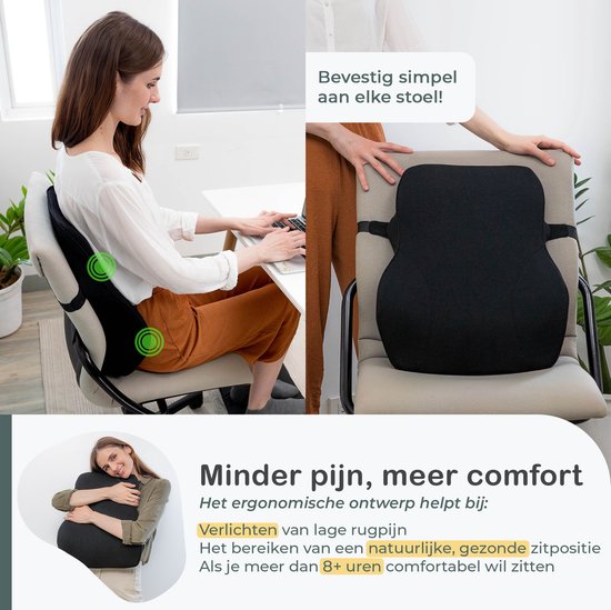 COMFYCENTRE® Ergonomische Rugsteun XL Auto & Bureaustoel - Rugkussen Onderrug en Schouders - Lendensteun Auto - Rugsteunen - Traagschuim - Beter zitten