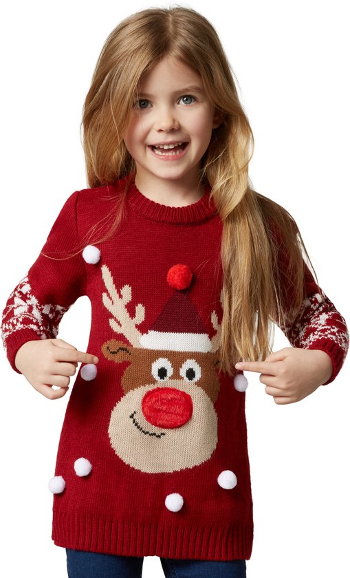 Dressforfun Kersttrui Rudi Rendier voor kinderen - 140 (9-10y) - Verkleedkleding carnaval - Halloween - Verkleden - Feestkleding - Carnavalskleding - Feest - Partykleding