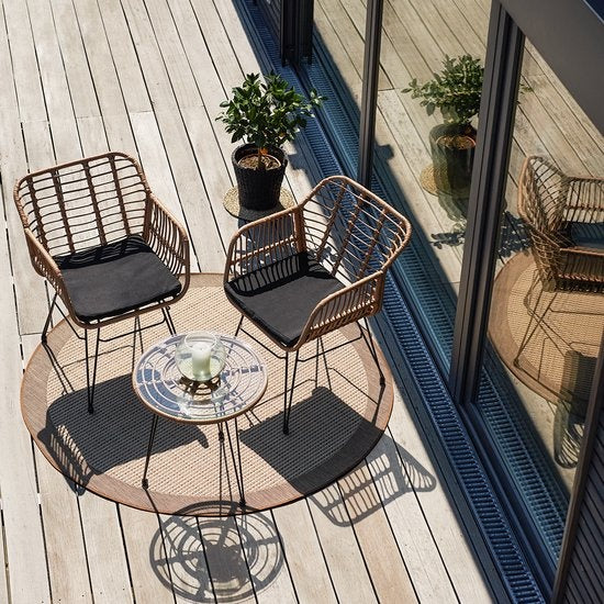 tectake® - outdoor wicker zitgroep, meubel voor 2 personen, 3-delig. Bistroset, balkonmeubel, tuinmeubelset met 2x stoelen + tafel, kleine lounge weerbestendig voor tuin, balkon of terras - natuurkleur - poly-rattan