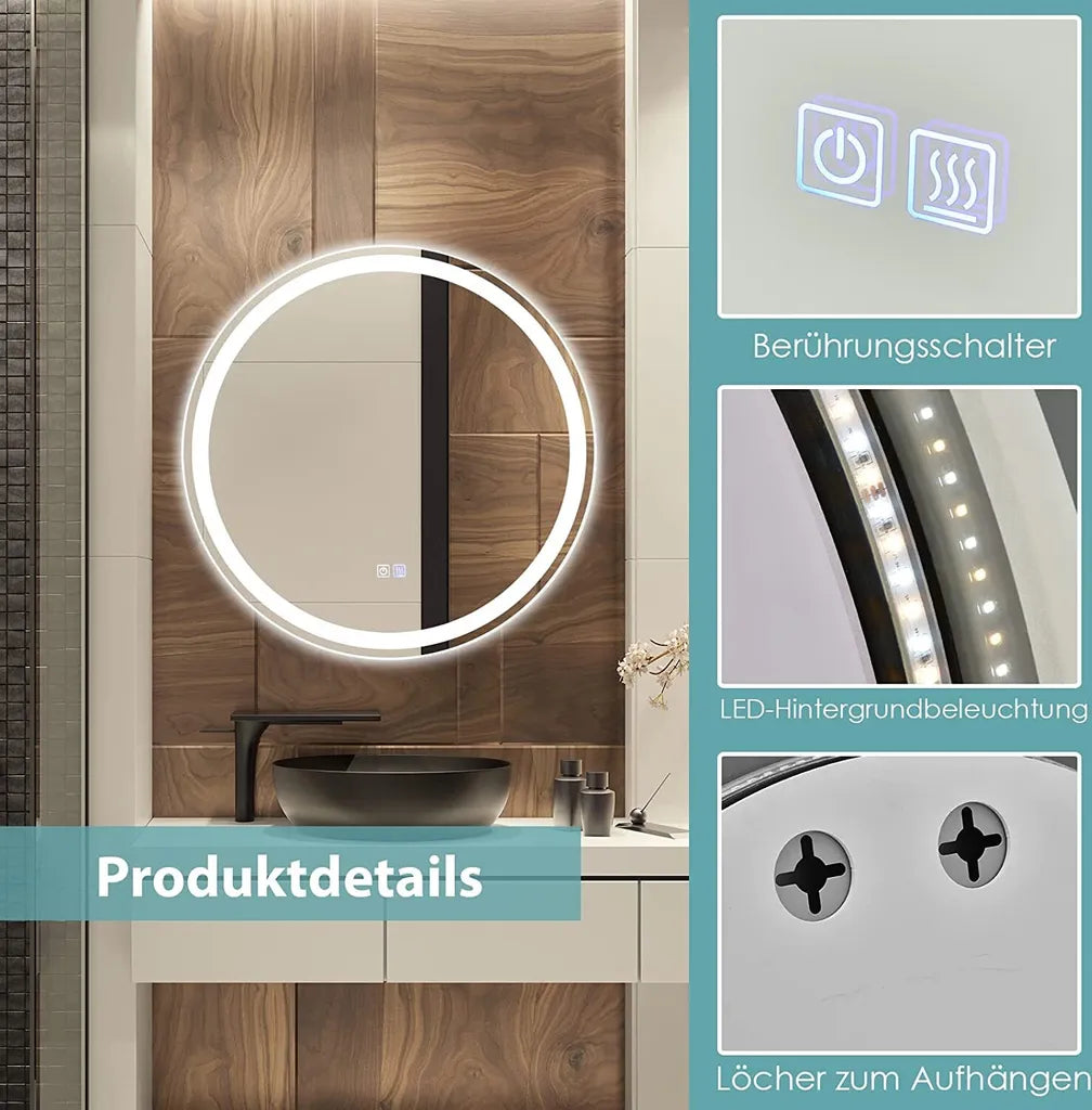 Coast Round Led Level badkamer spiegel voor muurmontage 3000 K-6000 K Ø 60 cm