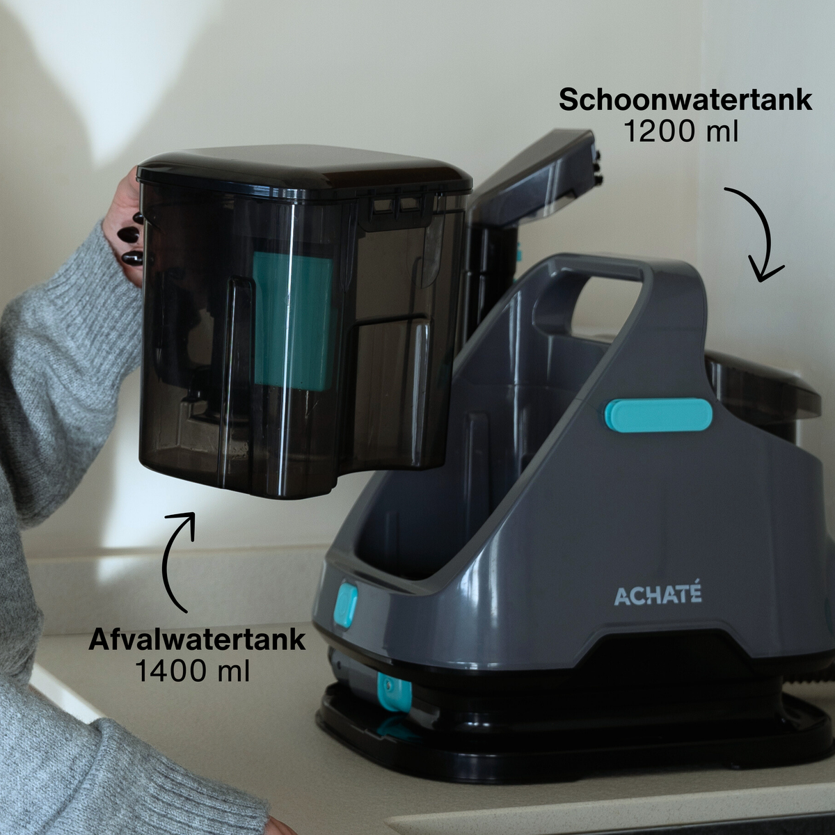 Achaté 3-in-1 Vlekkenreiniger – 650 W – 1200 ml – Grijs.