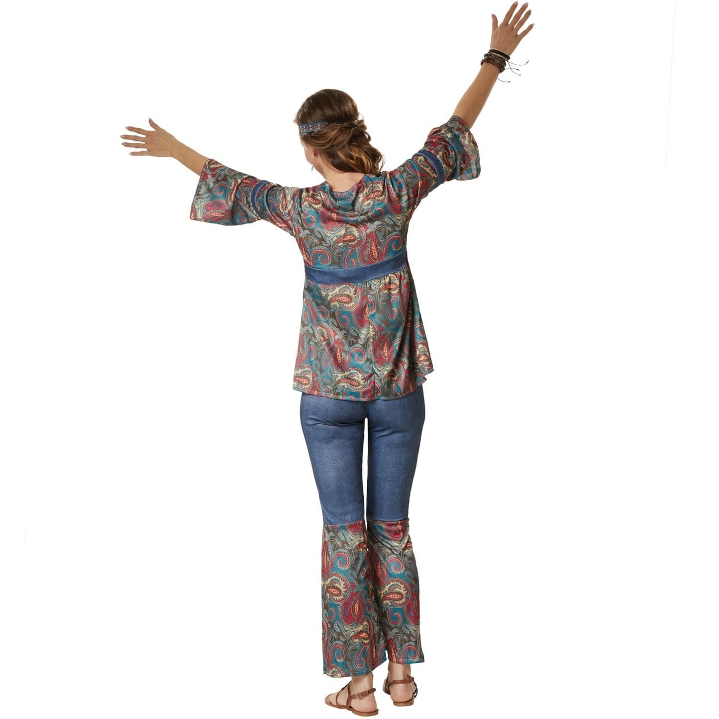 hippie girl harmony kostuum - dames maat l - multicolor - broek met elastiek en wijde pijpen