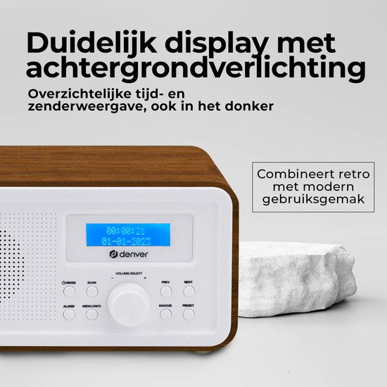 Denver DAB Radio - Retro Radio - FM Radio - Keukenradio - Draagbare radio - Batterijen & Netstroom - DAB30DW
