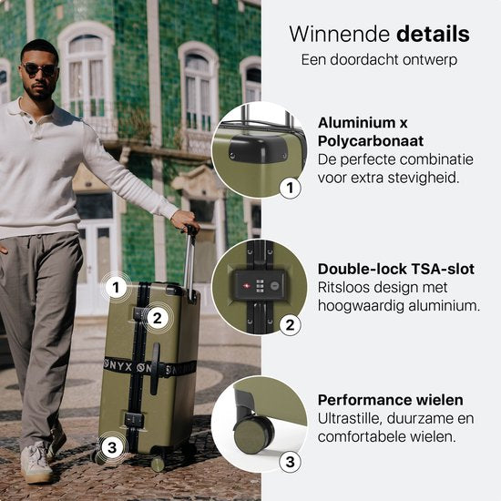 ONYX Check-in Koffer 65 Liter - Reiskoffer met TSA slot - Spinner wielen - Lichtgewicht Trolley - Aluminium sluiting - Olive groen
