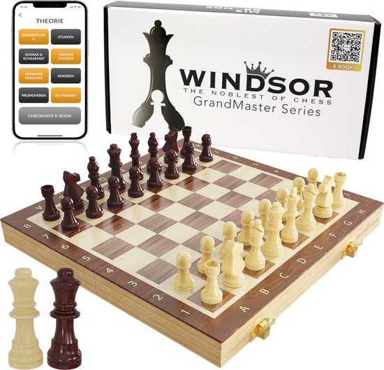 Windsor Schaakbord - met Schaakstukken - 40 cm - Annotaties - Schaakset - Magnetisch Schaakspel - Chess Set - Hout
