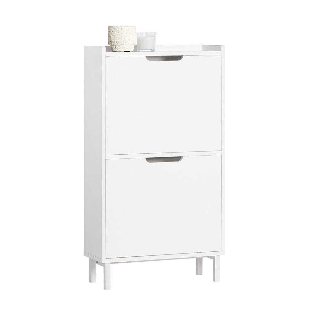 SoBuy FSR151-W Schoenenkast Met 3 Kleppen, Schoenencommode, Schoenenrek, Schoenenkist, Gangkast, Opbergkast Voor Schoenen - 50x19x129 cm - Wit