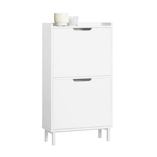 SoBuy FSR151-W Schoenenkast Met 3 Kleppen, Schoenencommode, Schoenenrek, Schoenenkist, Gangkast, Opbergkast Voor Schoenen - 50x19x129 cm - Wit