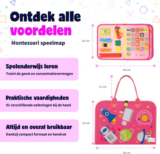Qualita Montessori Busy Board - Sensorisch Speelgoed - Roze