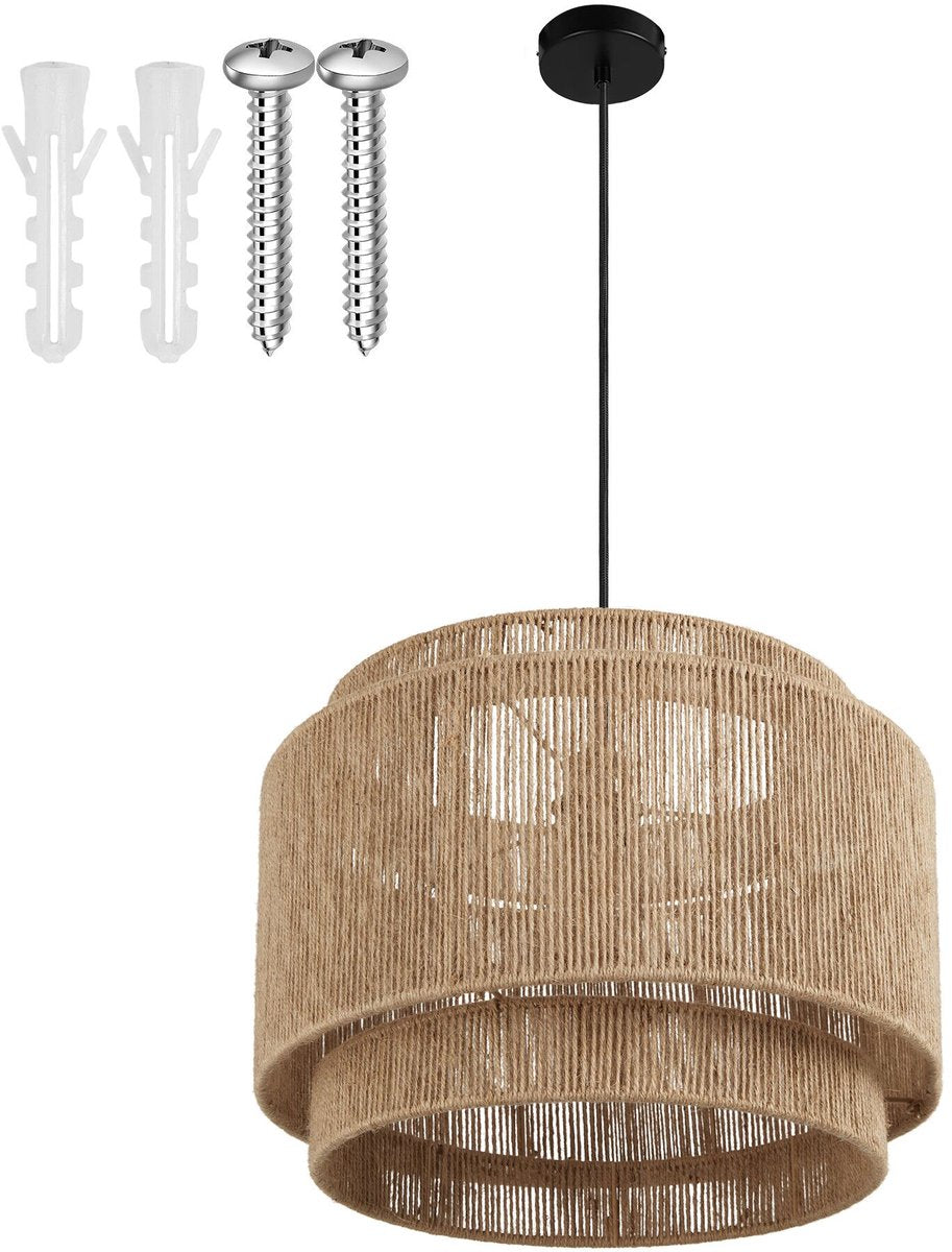 tectake® Plafondlamp Lignea Lux - Boho Hanglamp - Jute Natuur - Ø46 x 32 cm - 40W