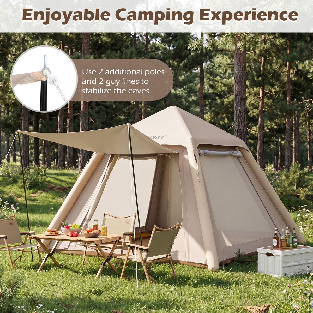 Coast Opblaasbare Koepeltent - Snel op te zetten - Met afneembare luifel - Khaki 230 x 230 x 163 cm