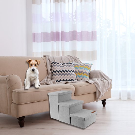 Hondentrap Stevig Model Hondentrapje Voor Honden Met Opbergruimte - Trap Hond – Opstapje Hond Voor Bank of Bed - Tot 60 kg - Licht Grijs - Universeel