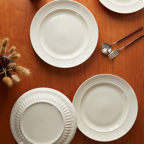 Dinerborden set van 4 (Ø25,4cm / 10inch), Bordenset, Ontbijtborden, Pastaborden, serviesset 4 persoons, Geschikt voor restaurants, Horeca, Feest, familiefeesten, banketten en picknicks, Magnetron-vaatwasserbestendig, Keramiek