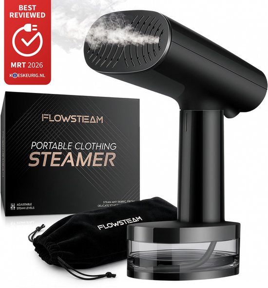FLOWSTEAM® Luxe Kledingstomer - Handstomer & Reisstomer - Stoomapparaat Kleding - 25 Min Stomen - Matte Black Edition