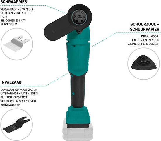 VONROC Accu Multitool 20V - met schraapmes, invalzaagblad, schuurzool en schuurpapier - 6 snel-heden: 7.000 - 19.000 rpm - Excl. Accu en oplader