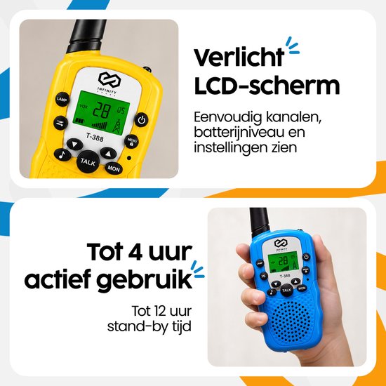 Infinity Goods Walkie Talkie - Voor Kinderen En Volwassenen - 2 Stuks - Incl. Batterijen - 3KM Bereik - Blauw & Geel
