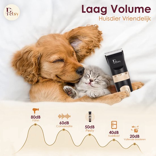 Petsy Professionele Hondentondeuse - 2-in-1 Dieren tondeuse voor Dikke Vacht - Stil - Scheerapparaat voor Honden en Katten - Honden Trimmer - Inclusief Oplaadstation