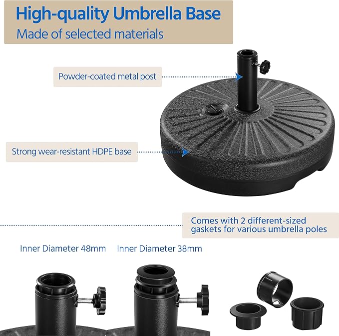 Yaheetech Solar Parasol Ø 230 cm met Vulbare Voet - Beige - Tuinparasol met 18 LED-lampjes, Slinger en Kantelfunctie