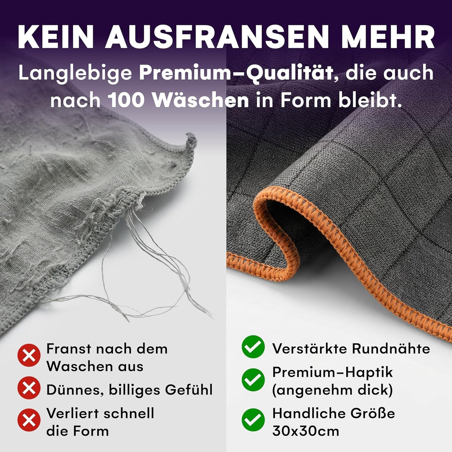 Lavandola® 6x Carbon Microvezeldoek voor Ramen 30 x 30 cm – 450 GSM – Streeploos & Extra Absorberend – Glas, Spiegel & Auto