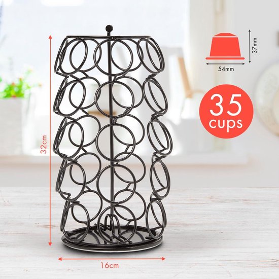 KitchenBrothers Capsulehouder - Koffiecups houder - Geschikt voor Dolce Gusto - 35 Cups - Draaibaar - Zwart