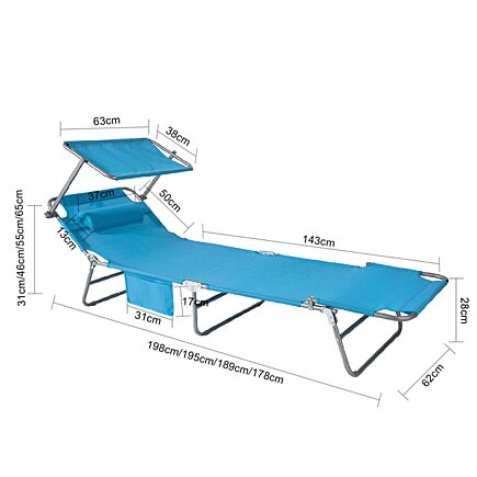 SoBuy Ligbed set van 2 - Afneembaar Kussen - Verstelbaar Zonnedak - Blauw