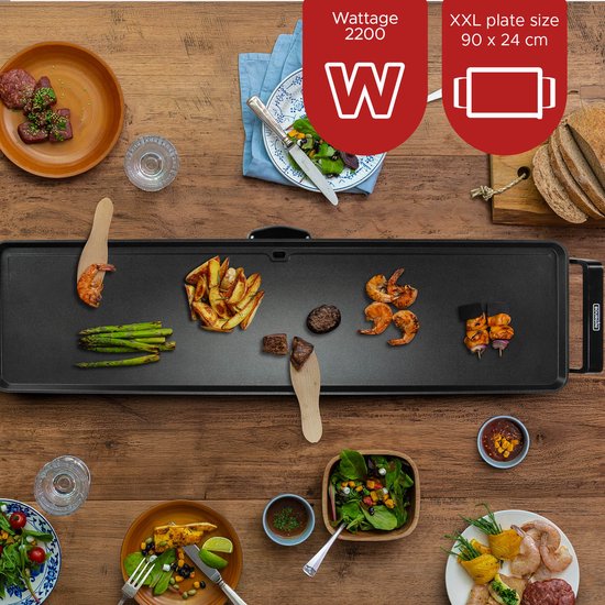 Bourgini Grillplaat XXL - Bakplaat - Grill apparaat - 90 x 24 cm - Teppanyaki - 8-10 personen - Anti-aanbaklaag - 2200W