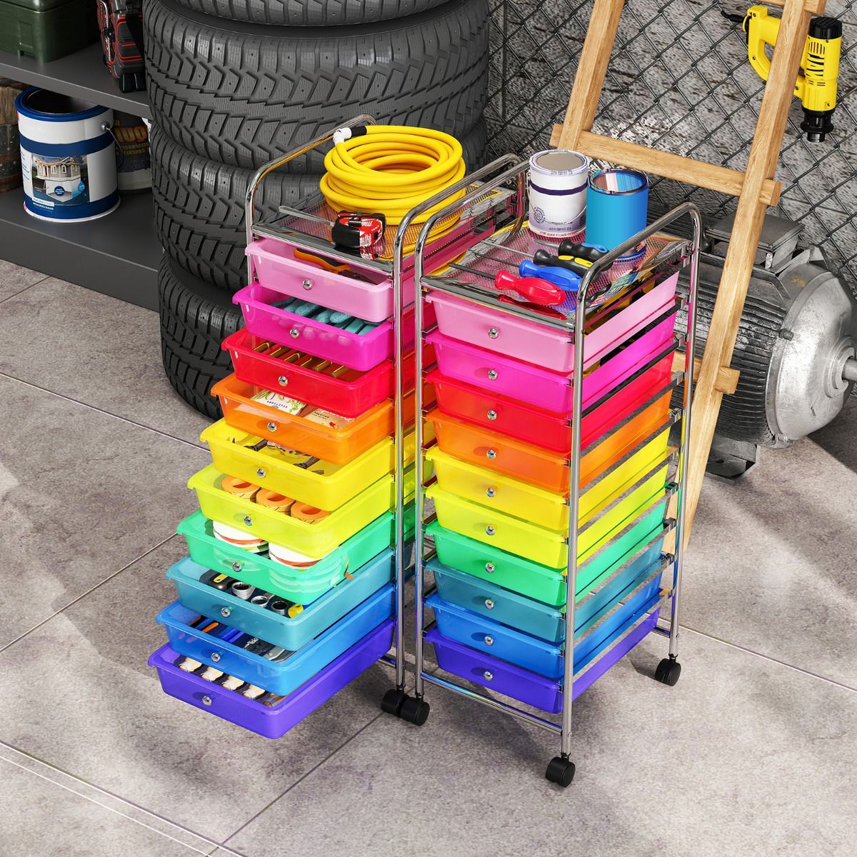 Coast Rolwagen met 10 lades - verchroomd metalen frame - vergrendelbare wielen - multicolor