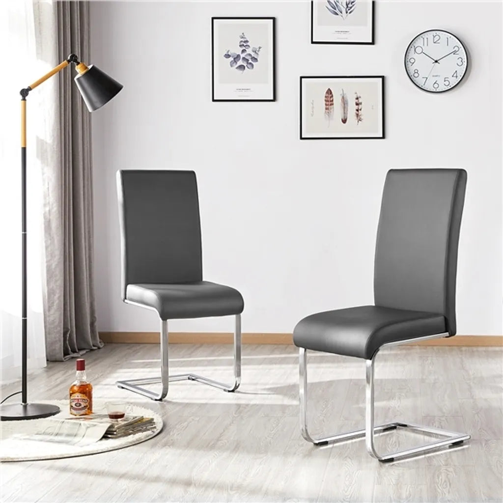 Yaheetech Eetkamerstoelen Set van 2 - Donkergrijs - PU Lederen Freischwinger met Metalen Frame