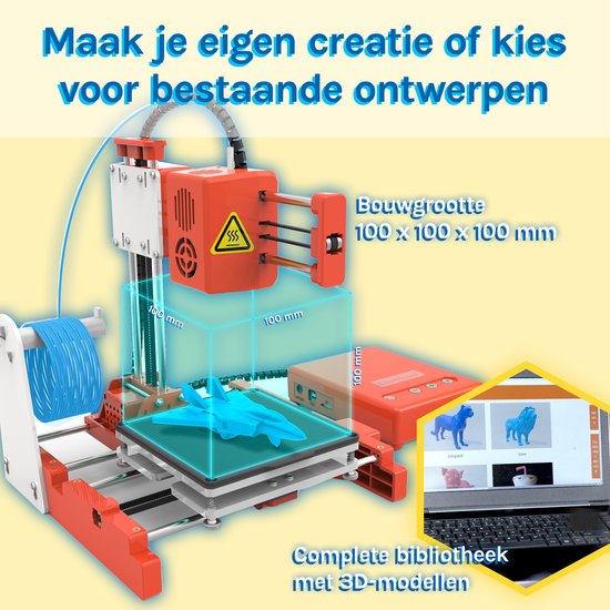 3D&Print 3D Printer voor Beginners, Kinderen - Bouwpakket - Starterspakket voor Kinderen - Oranje