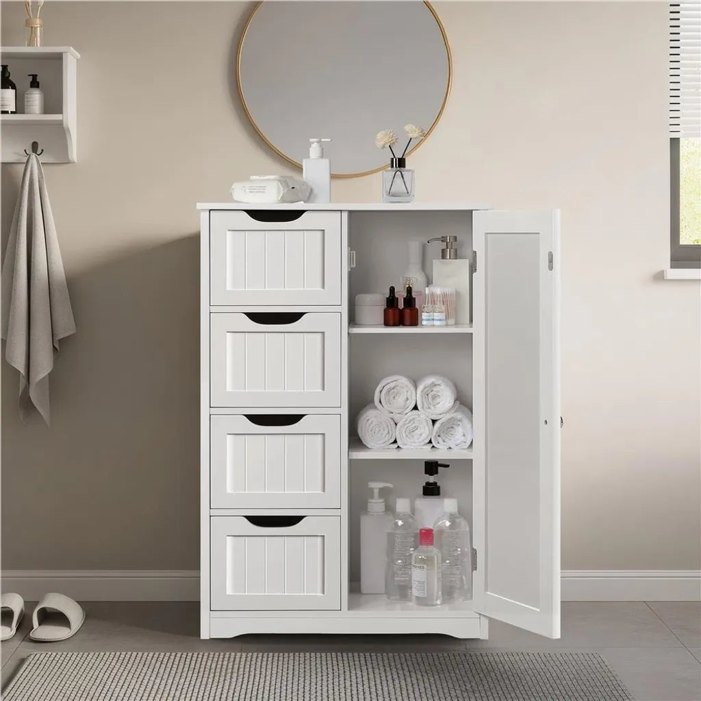 Yaheetech Badkamerkast - 56x30x82 cm - Opberging - Laden - Verstelbaar - Compact - Wit