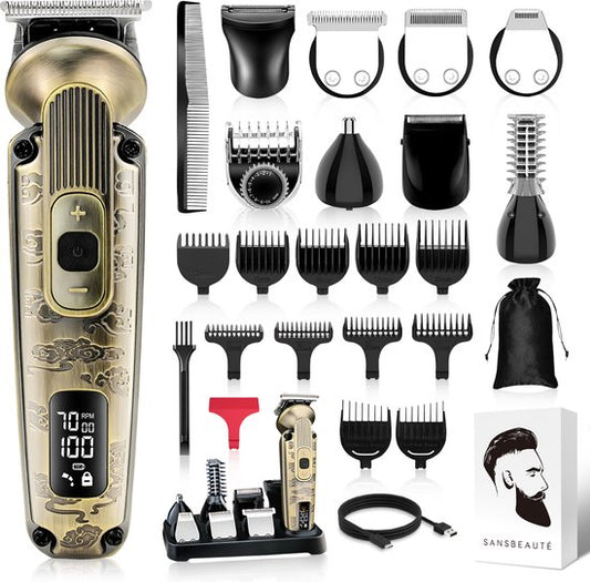 9-in-1 Baardtrimmer Mannen - Sansbeauté® Trimmer voor Baard en Lichaam - Incl. 9 opzetstukken - Bodygroomer Mannen - Bodytrimmer Heren - Haar trimmer - Tondeuse - 0.5-15MM - Neus en Oor - Trimapparaat - Baard Machine - Multigroomer