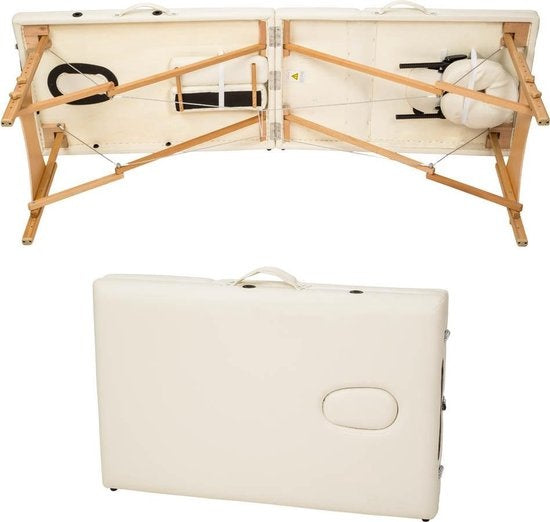 2 zones mobiele massagetafel beige - 5cm + draagtas - 401462