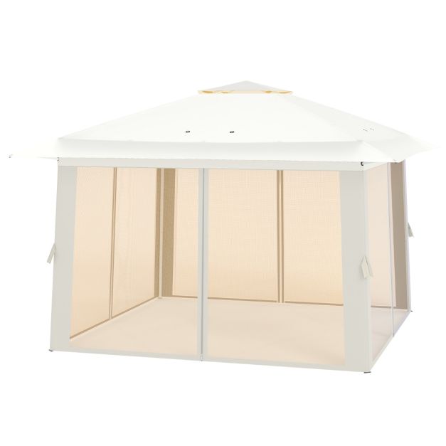 Coast Pop-up Paviljoen 394 x 394 x 277 cm - Gaaszijpanelen - Dubbel Dak - Draagtas - Beige