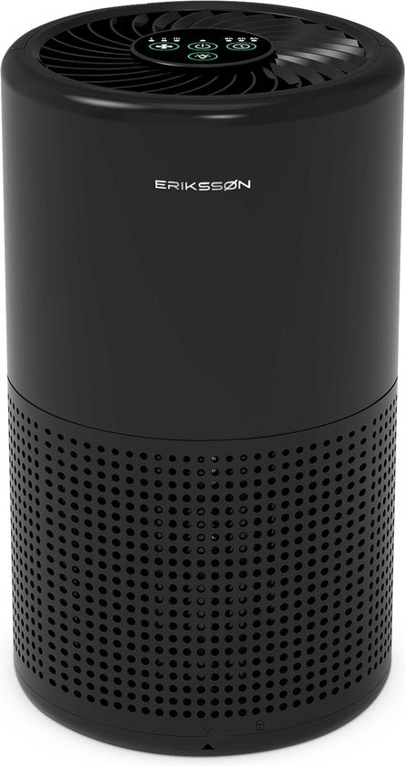 Erikssøn Air Pure Prime Luchtreiniger – Compact – HEPA 13 & Koolstoffilter – 70 m³/u – Stil & Energiezuinig – Zwart – 14,5x14,5x25,5 cm