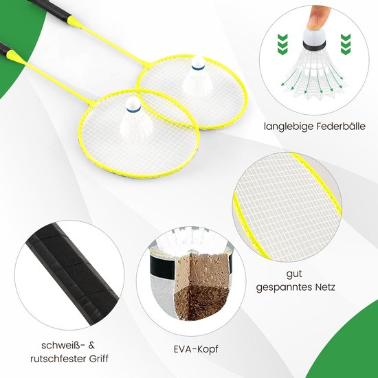Coast Badmintonset – Incl. Net, Rackets & Shuttlecocks – 270 x 33.5 x 160 cm – Groen