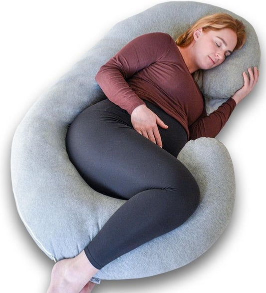 EL-Life Zwangerschapskussen XXL C-vorm - Zijslaapkussen - Lichaamskussen - Voedingskussen - Body Pillow - 150x70cm - Afneembare Jersey Katoenen Hoes, Lichtgrijs