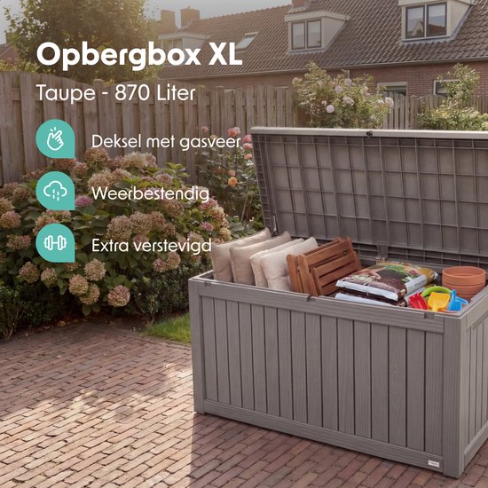 LifeGoods Opbergbox - 870L - Kussenbox - Waterdicht - Tuinkussenbox - Roestvrij - Tuinbox - 146.5x81.5x85.6 cm - Grijs
