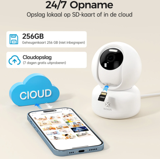 Woox Smart PTZ Camera 2K HD - Wit - 360° met AI-Herkenning & Nachtzicht