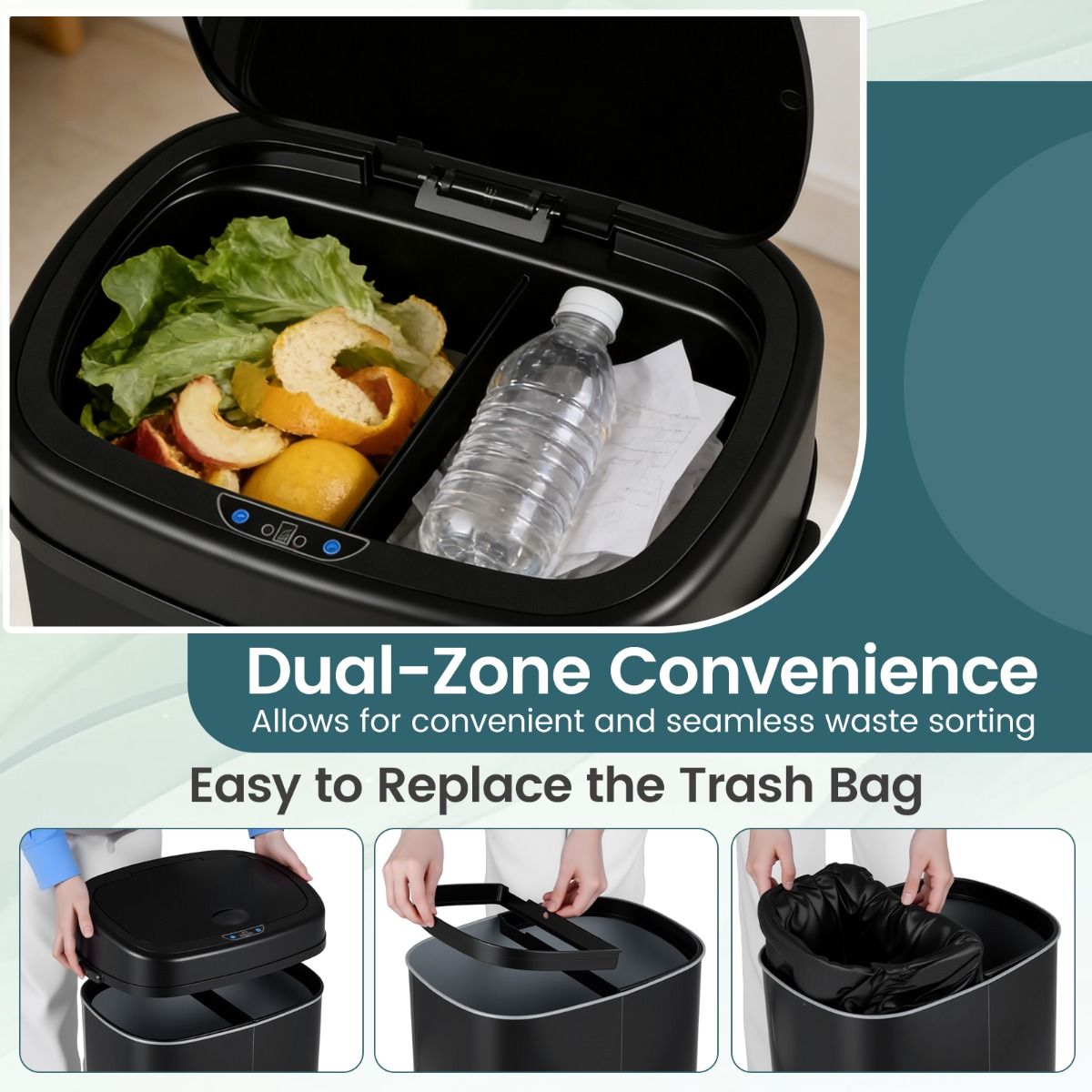 Coast Sensor Prullenbak - dual-zone ontwerp - automatische afvalscheiding - zwart - 68 liter